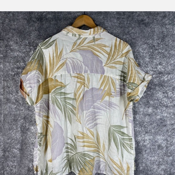 Tahari Shirt Women Large Off White Palm Linen Lagenlook Coastal Granny Cruise - Picture 2 of 8